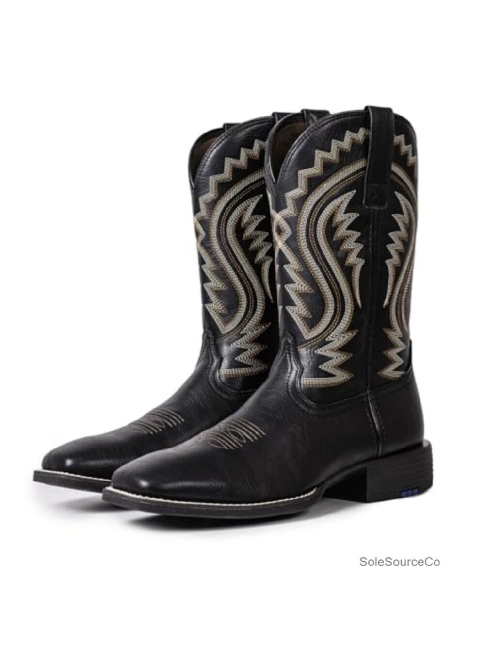 Men's Western Cowboy Boots Square Toe Faux Leather Pull-On Mid-Calf Block Heel